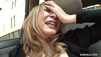 Japanese amateur brunette, Nao is masturbating in the car, uncensored