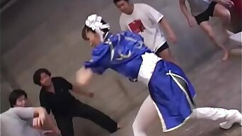 Chun-Li Cosplay Japanese Babe groped in huge bukkake gangbang
